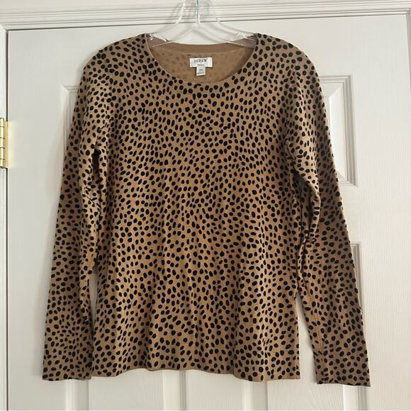 J Crew Cheetah Teddie Sweater AZ889 NWT Tan Black 2023 Size XS Animal Print - Picture 6 of 14